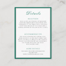Simple Emerald Green Wedding Info Enclosure Card