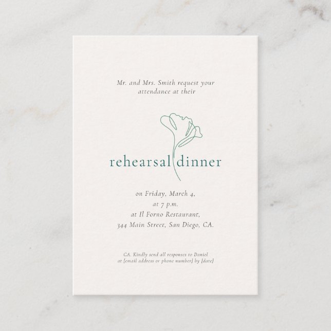 Simple Emerald Green Wedding Rehearsal Dinner Enclosure Card (Front)