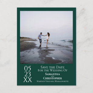 Simple Emerald Green Wedding Save the Date Photo Postcard