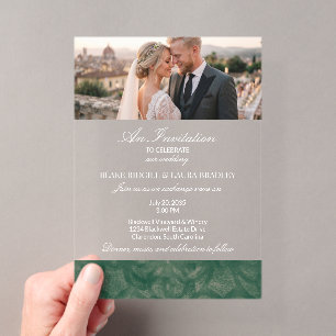 Simple Emerald Lake Batik Custom Photo Acrylic Invitations