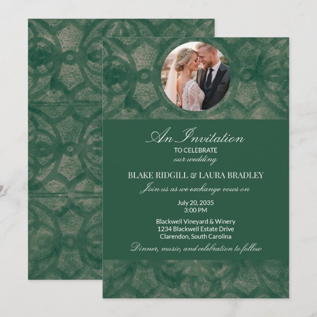 Simple Emerald Lake Fall Batik Custom Photo Invitation (Front/Back)