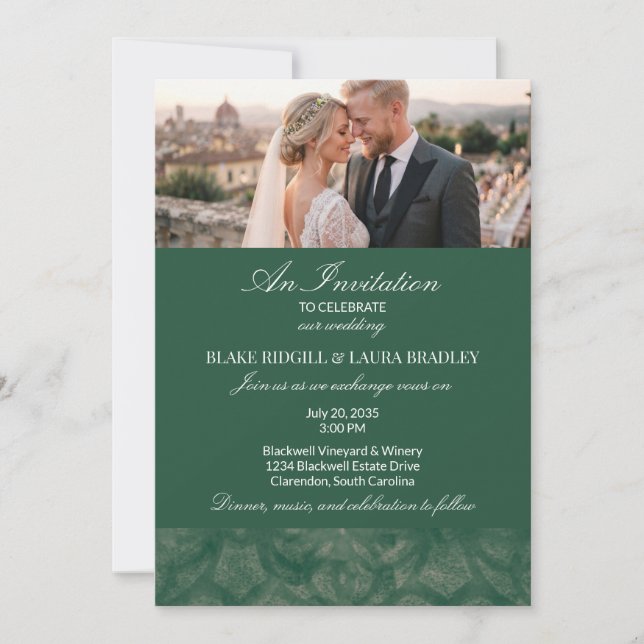 Simple Emerald Lake Fall Batik Custom Photo Invitation (Front)