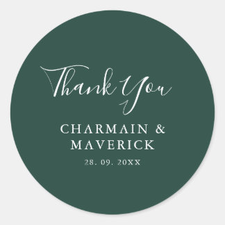 Simple Emerald White Text Wedding Classic Round Sticker