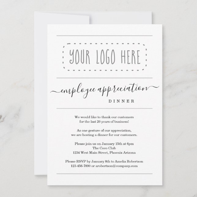 Simple Employee Appreciation Dinner - Add Logo Invitation (Front)