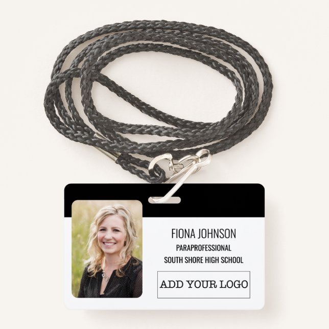 Simple Employee Logo Photo Barcode ID ID Badge (Front with Lanyard)