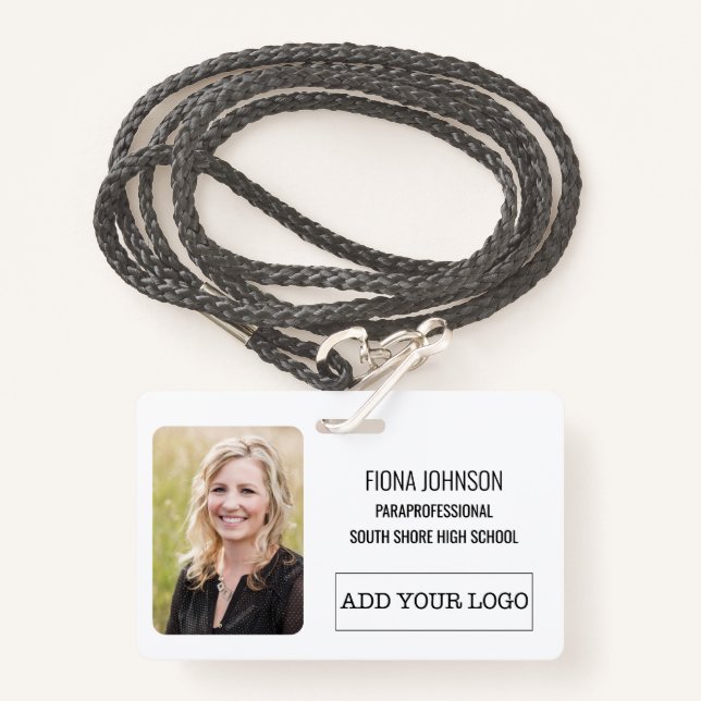 Simple Employee Logo Photo Barcode ID ID Badge (Front with Lanyard)