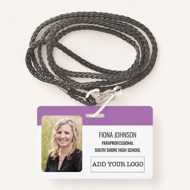 Simple Employee Logo Photo Barcode ID ID Badge (Front with Lanyard)