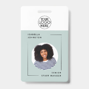 Simple Employee Photo ID QR Barcode Green Badge