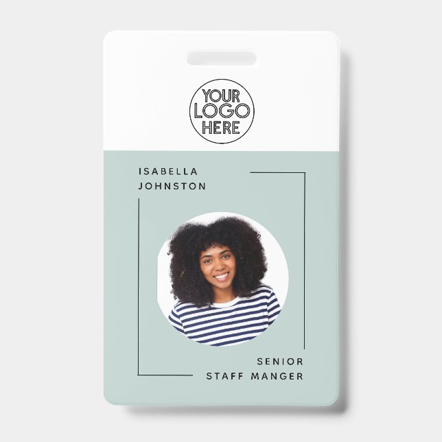 Simple Employee Photo ID | QR Barcode Green Badge (Front)