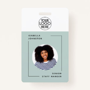 Simple Employee Photo ID QR Barcode Green ID Badge