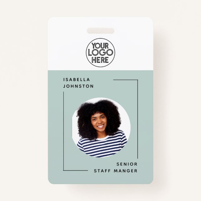 Simple Employee Photo ID | QR Barcode Green ID Badge (Front)