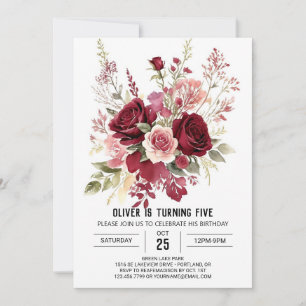  Simple Enchanted Burgundy Floral Birthday Invitation