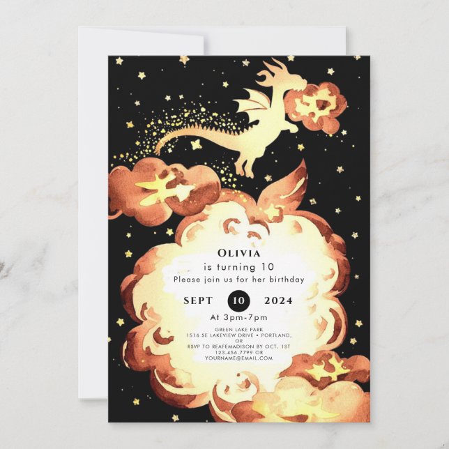 Simple Enchanted Dragon Birthday Invitation (Front)