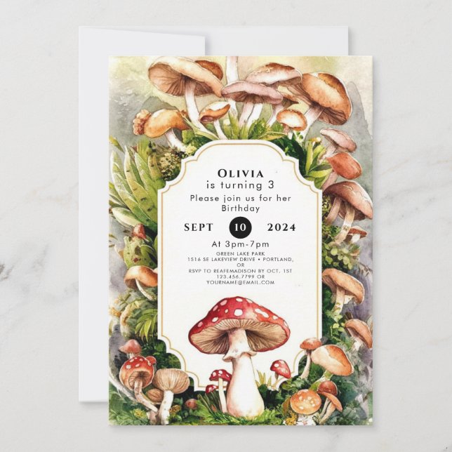 Simple Enchanted Mushroom Birthday Invitation (Front)