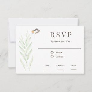 Simple Endangered Fern With Robin Meal Choice RSVP Card