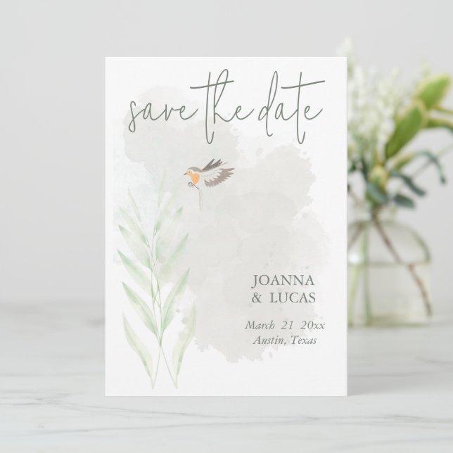 Simple Endangered Fern With Robin  Save The Date (Standing Front)