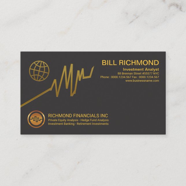 Simple Energetic Gold Global Graph Investment Business Card (Front)