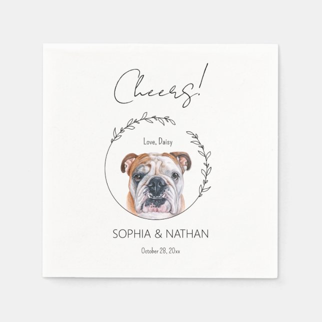 Simple English Bulldog Dog Wedding Cocktail  Napkin (Front)