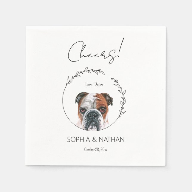 Simple English Bulldog Dog Wedding Cocktail  Napkin (Front)