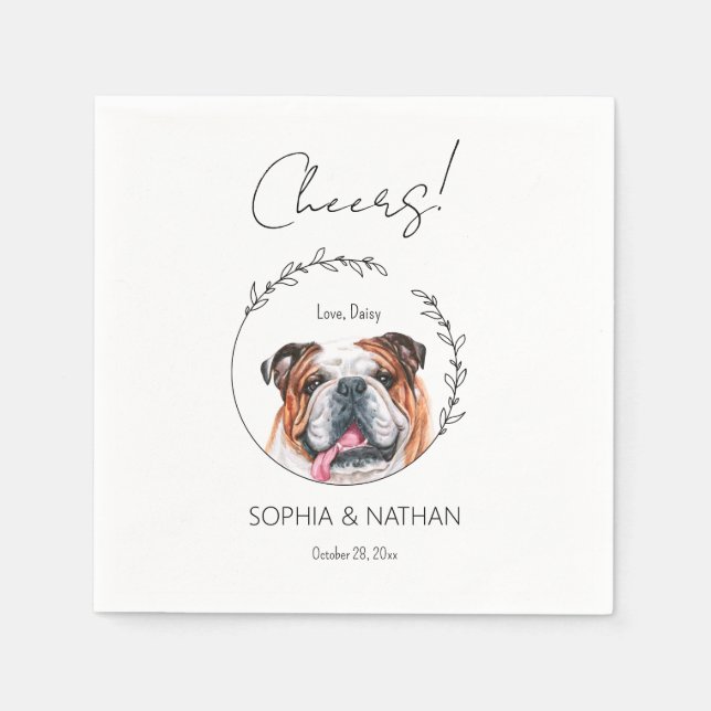 Simple English Bulldog Dog Wedding Cocktail  Napkin (Front)