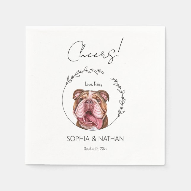 Simple English Bulldog Dog Wedding Cocktail  Napkin (Front)