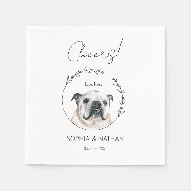 Simple English Bulldog Dog Wedding Cocktail  Napkin (Front)