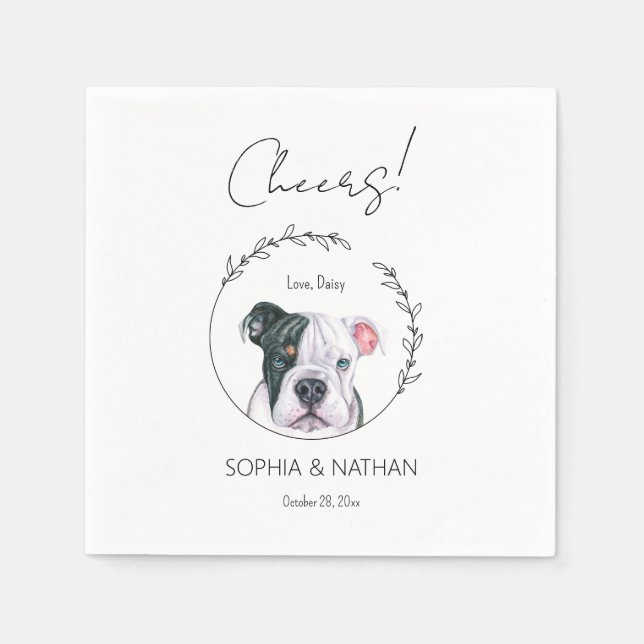 Simple English Bulldog Dog Wedding Cocktail  Napkin (Front)