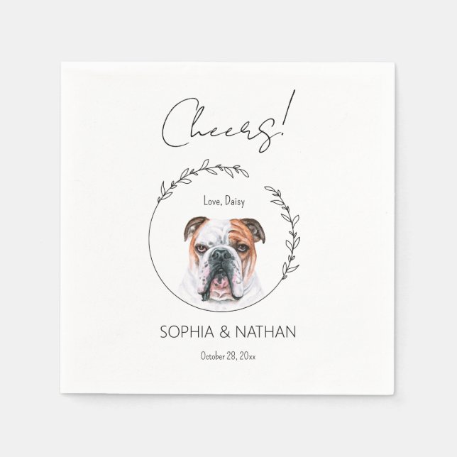 Simple English Bulldog Dog Wedding Cocktail  Napkin (Front)