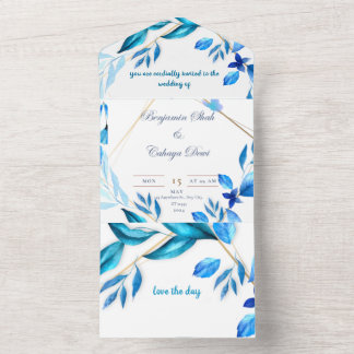 simple envelope wedding invitation blue and white
