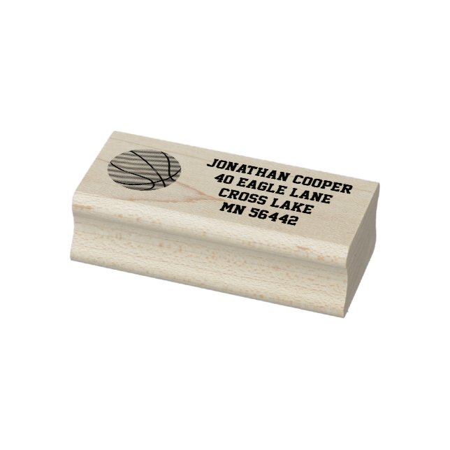 Simple Etched Return Address With Basketball Rubber Stamp (Stamp)