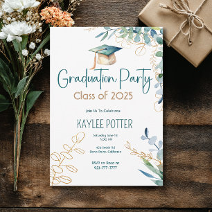 Simple Eucalyptus and Gold Graduation Party Invite