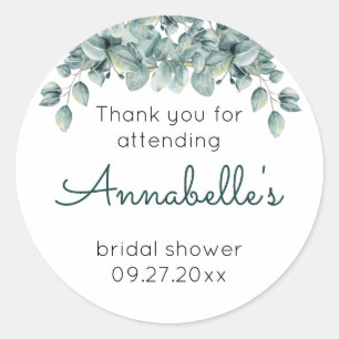 Simple Eucalyptus  Bridal Shower Thank You Classic Round Sticker