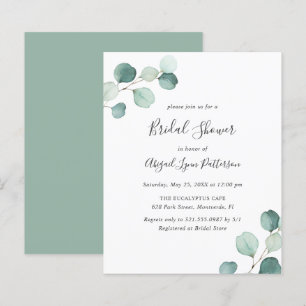 Simple Eucalyptus Budget Bridal Shower Invitation