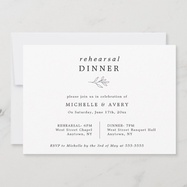 Simple Eucalyptus Chic Rehearsal Dinner Invitation (Front)