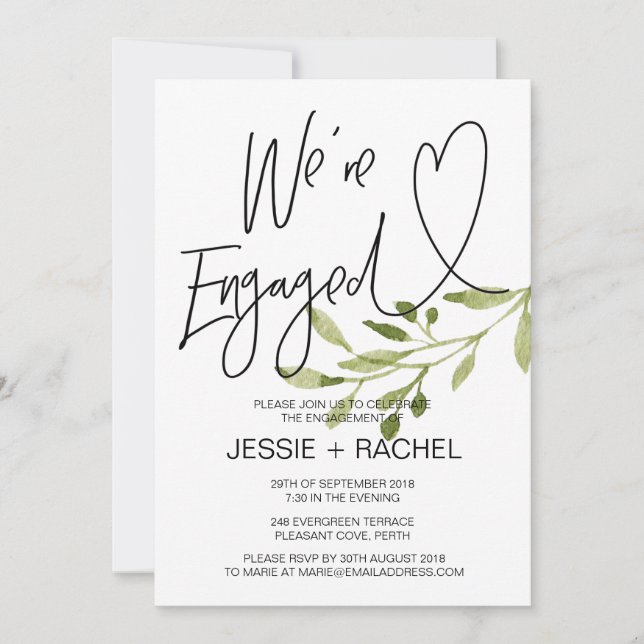 Simple Eucalyptus Engagement Party Celebration Invitation (Front)