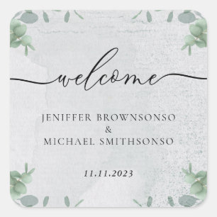 Simple Eucalyptus floral Welcome Square Sticker
