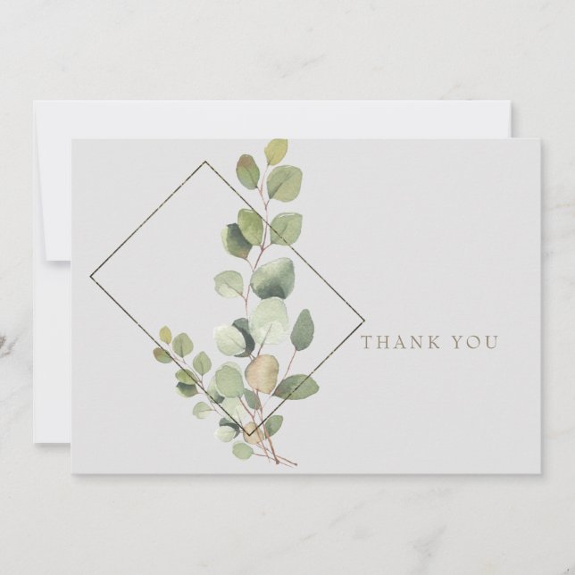 Simple Eucalyptus Foliage Grey Funeral Thank You Card (Front)