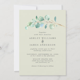 Simple Eucalyptus Foliage Pastel Green Wedding Inv Invitation
