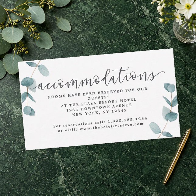 Simple Eucalyptus Frame Wedding Accommodations Enclosure Card (Eucalyptus Wedding Accommodations Enclosure Card. Styling props not included.)
