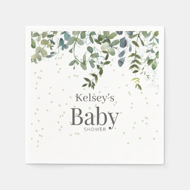 Simple Eucalyptus Greenery Baby Shower Napkins (Front)