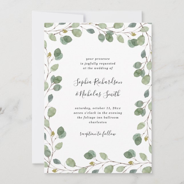 Simple Eucalyptus Greenery Border | Wedding Invitation (Front)