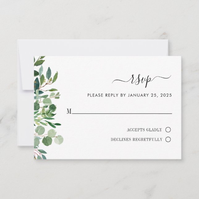 Simple Eucalyptus Greenery Botanical Wedding RSVP (Front)