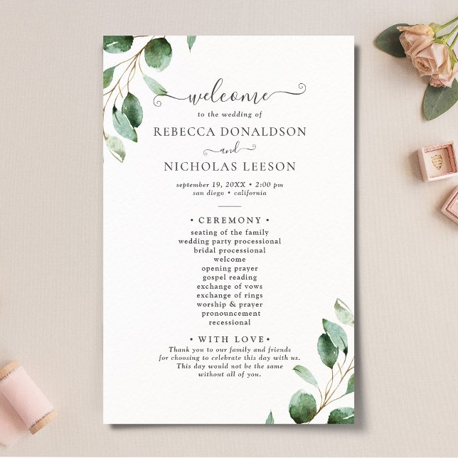Simple Eucalyptus Greenery Elegant Wedding Program (Creator Uploaded)