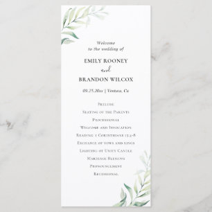 Simple Eucalyptus Greenery Elegant Wedding Programme