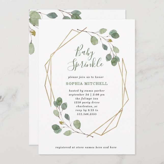 Simple Eucalyptus Greenery Geometric Baby Sprinkle Invitation (Front/Back)