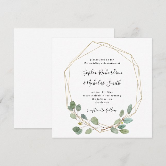 Simple Eucalyptus Greenery | Geometric Wedding Invitation (Front/Back)