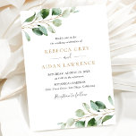 Simple Eucalyptus Greenery Gold Two-in-One Wedding Invitation<br><div class="desc">This simple and elegant Wedding Invitation features beautiful moody watercolor eucalyptus leaf branches & has been paired with a whimsical calligraphy and a classy serif font in gold and gray. To make advanced changes,  please go select "Click to customize further" option under Personalize this template.</div>