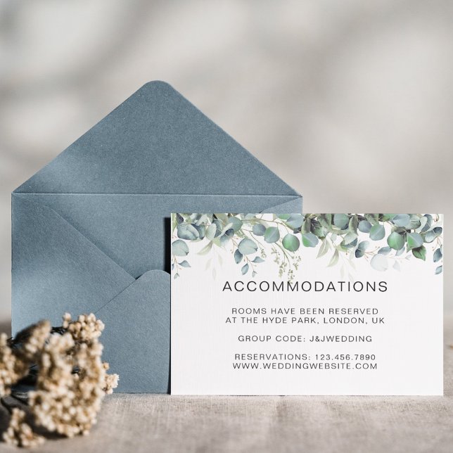 Simple Eucalyptus Greenery Hotel Acomodation Card (Simple Eucalyptus Greenery Wedding Party Supplies)