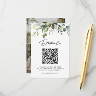 Simple Eucalyptus Greenery QR Code & Photo Wedding Enclosure Card