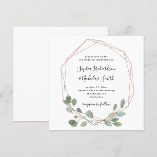 Simple Eucalyptus Greenery Rose Gold Geo Wedding Invitation